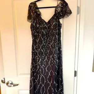 Adrienna Papell Platinum Beaded Gown